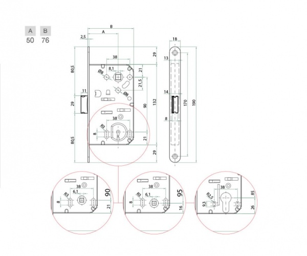 Дверний замок міжкімнатний Bonaiti WC ST62/50 B-Bitter бронза