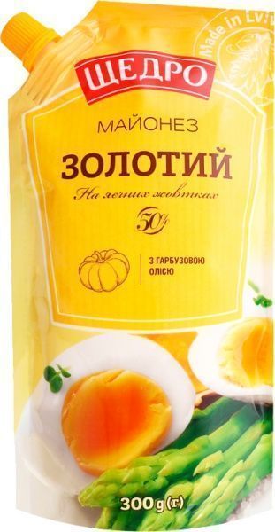 Майонез ТМ ЩЕДРО Золотой 50% 300 г 4823097407318