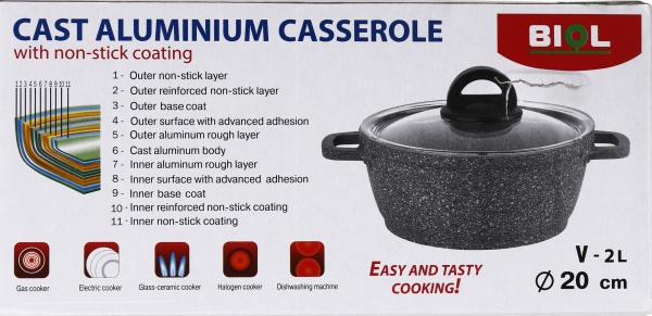 Кастрюля 20 см 2 л с антипригарным покрытием Гранит Грей К206РС Biol