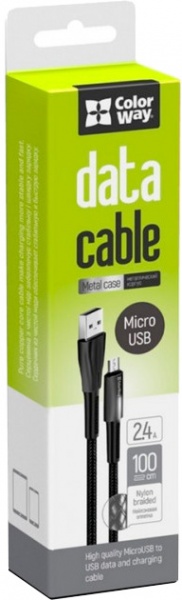 Кабель ColorWay USB - MicroUSB Zinc Alloy + Led 2.4А 1 м black 