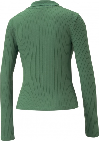 Футболка Puma CLASSICS RIBBED V-COLLAR LS SLIM TOPACT 53805537 р.S зеленый