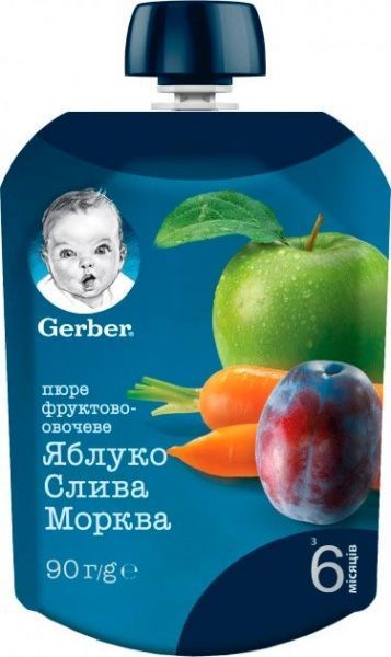 Пюре Gerber Яблуко, слива і морква 90 г 7613036345880 