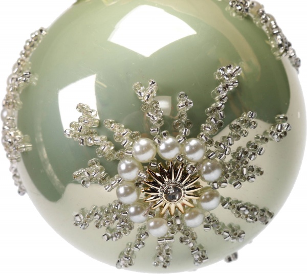 Куля новорічна з квіткою із перлин 80 мм в асортименті JF0200160 JF0200161 JF0200162