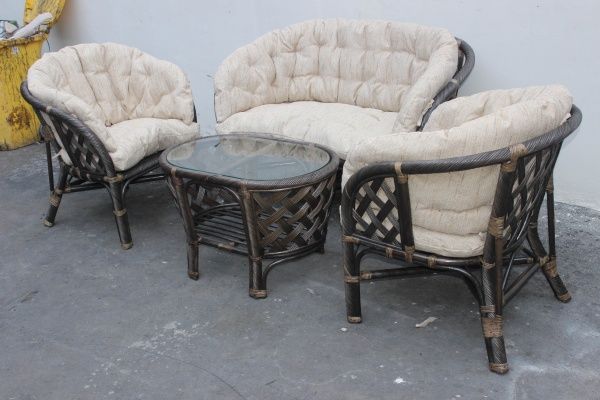 Комплект мебели Indigo из натурального ротанга Phuket 2 черный с белым 