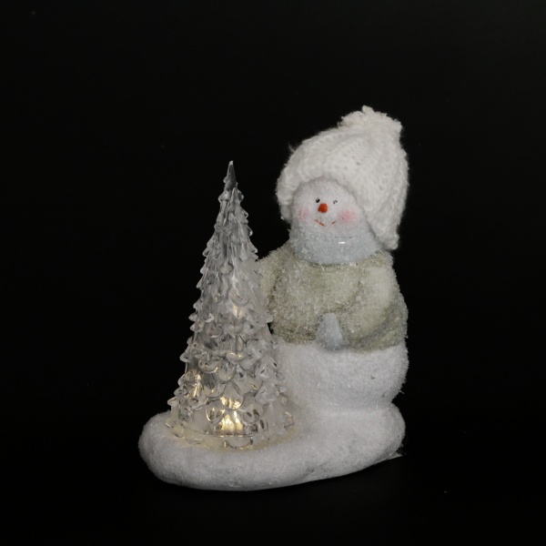 Фигурка декоративная светодиодная (LED) Снеговик с елкой 920241 14 см 