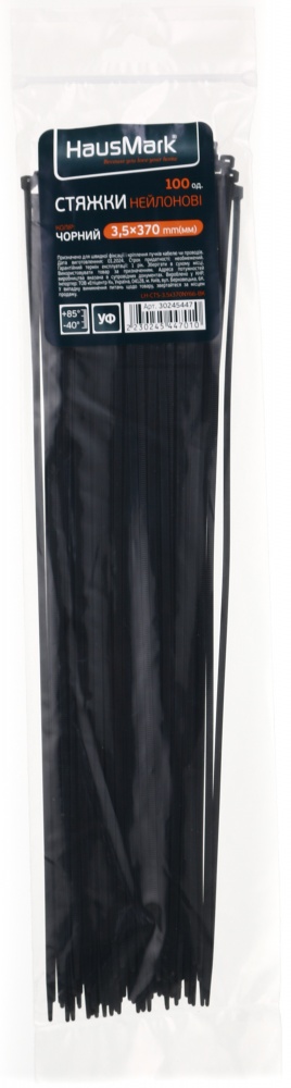 Стяжка для кабелю HausMark 3,5х370 мм 100 шт. чорний