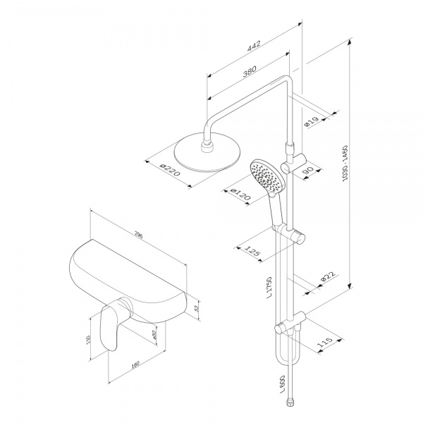 Комплект смесителей для ванны AM.PM 2в1 F4083024 Sensation