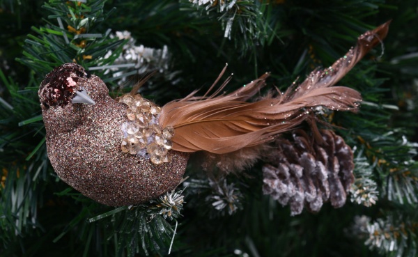 Декоративна новорічна фігура Пташка на кліпсі HC4502080 5х7х23 см 