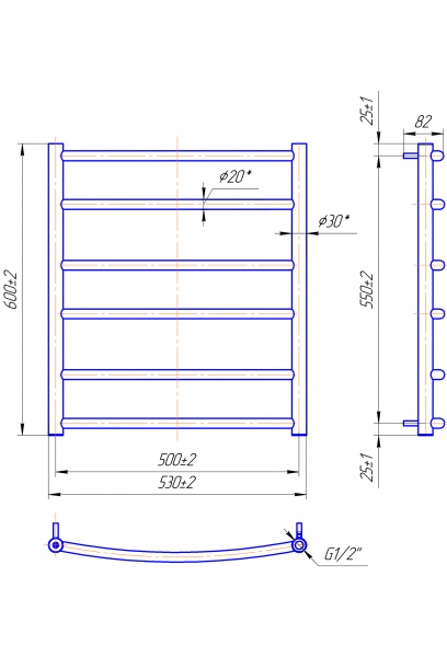Рушникосушарка водяна Mario Класік 600х530/500 чорний мат