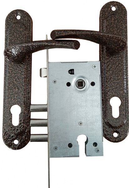 Замок врізний Аріко ЗВ9-77 з ручкою під сувальд. браво 77мм мідь