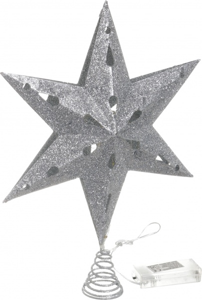 Верхушка для елки звезда с подсветкой глянцевая серебряный 