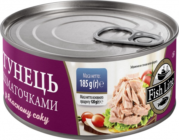 Тунець Fish Line шматочками у власному соку 185 г