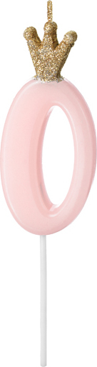 Свічка для торта Partydeco цифра 0 пастель рожева 9,5 см (SCU6-0-081J)