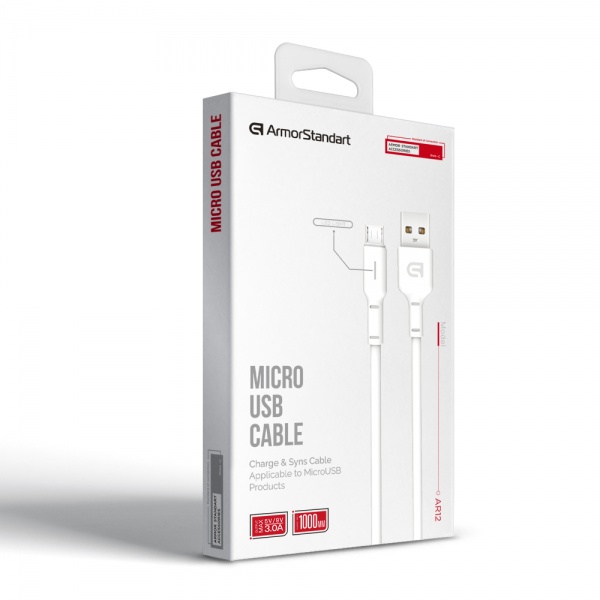 Кабель Armorstandart AR12 micro USB 3A 1m White белый (ARM59529) 