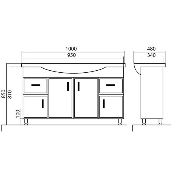 Тумба підлогова Aqua Rodos Ассоль 100 з умивальником New Klasik 081300-u