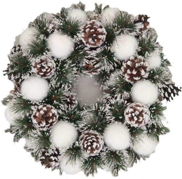 Венок новогодний с хвоей, шариками и шишками d310 мм RS1H811-2 