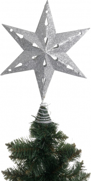 Верхушка для елки звезда с подсветкой глянцевая серебряный 