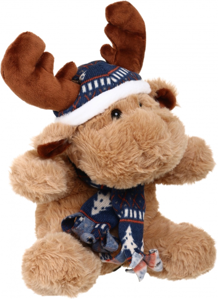 М'яка іграшка HW плюшева Різдвяна Лось в шарфі бежевий DT180595