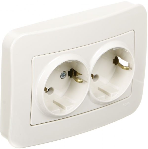 Розетка двойная с заземлением Viko Rollina без шторок без крышки крем 90421056