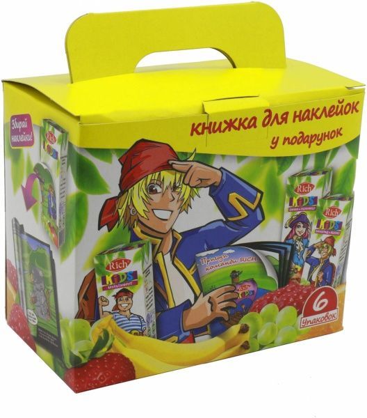 Нектар Rich набір асорті зі стікербуком 6 шт. 200 мл