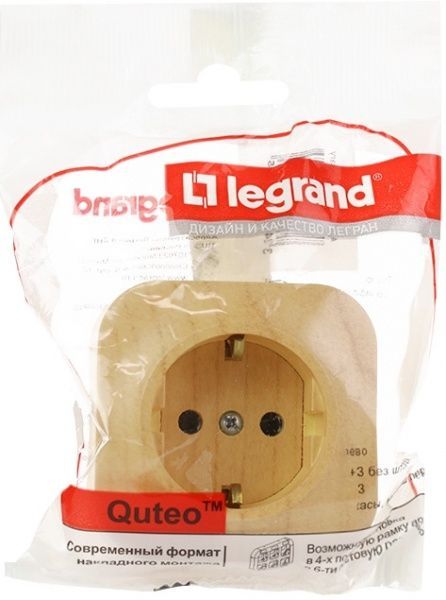 Розетка із заземленням Legrand Quteo 2К+З без шторок дерево світле 782271