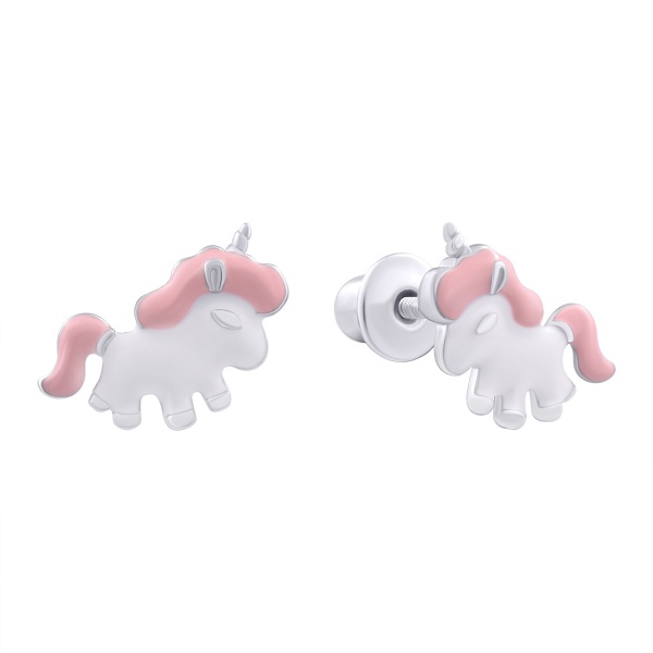 Сережки-пусети UMa&UMi Єдиноріг рожевий NEW