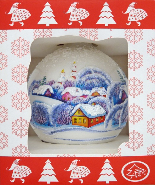 Куля скляна з пейзажним малюнком 80 мм білий перламутровий 80Dпз(1)/1