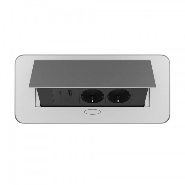 Розетка меблева + USB 3 із заземленням Livolo C7 IP40 сірий VL-SHS013-TC-UA.UCBP-S