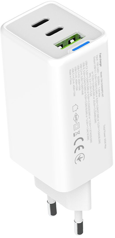 Сетевое зарядное устройство ColorWay GaN Mini 65W PD Port PPS USB (USB-2C1A) белый (CW-CHS058PD-WT)