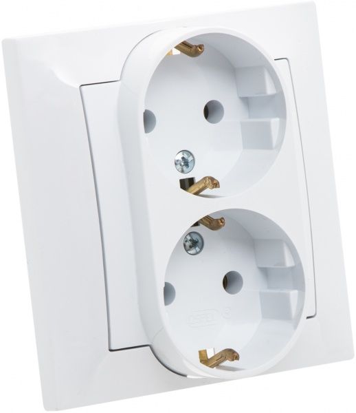 Розетка двойная с заземлением Ospel Impresja 16 А 250 В без шторок белый