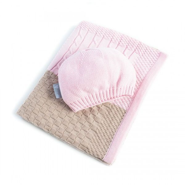 Плед IDEIA вязаный Малыш пэчворк + шапочка 70х90 см розовый 8000029910 
