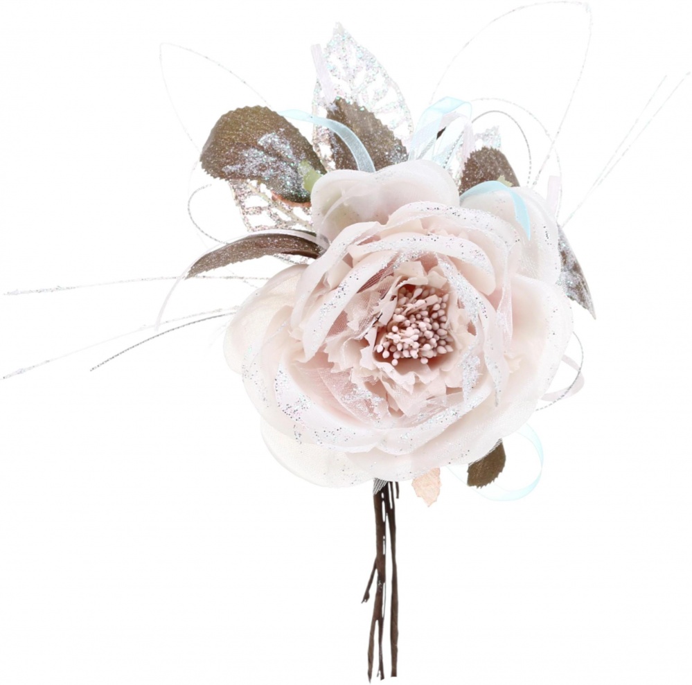 Квітка декоративна Троянда з листочками d 10 см в асортименті SDBF18133