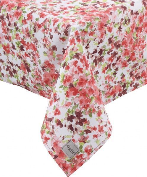 Скатерть Яркие цветы 136x220 см белый с коралловым La Nuit 