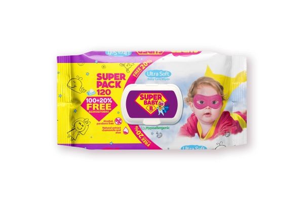 Детские влажные салфетки Super Baby SuperPack sensetive ромашка и алоэ 72 шт.