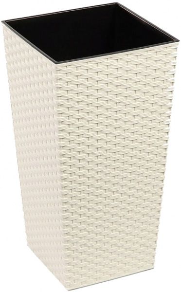 Вазон пластиковый Алеана Ротанг 22*22*41,5 квадратный 7л бело-розовый 