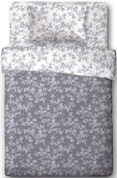 Комплект постельного белья Grey Flowers 1,5 серый с белым Ibodo 
