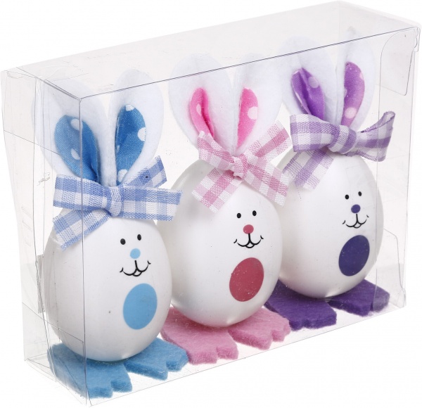 Декорация Зайчик - яйцо с бантиком набор из 3 шт.