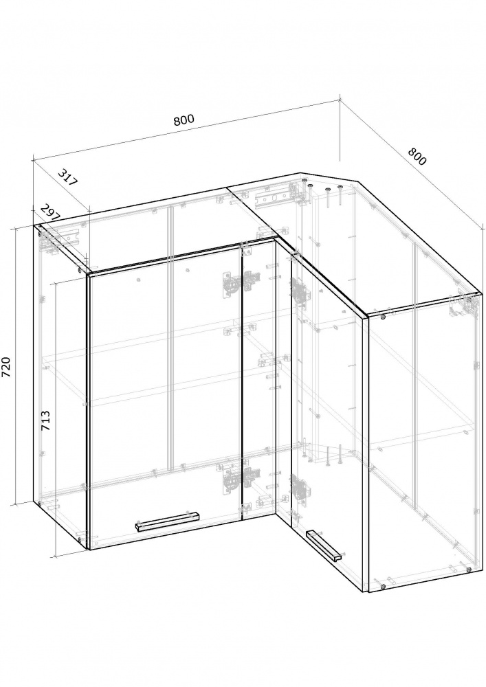 Шкаф верхний угловой ВУ 80-80х72х30 МС Кашемир кашемир/кашемир Грейд