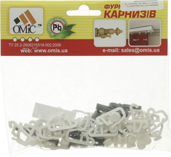 Комплект фурнітури ОМіС до стельового карнизу ОМ1 набірний 200 см білий 