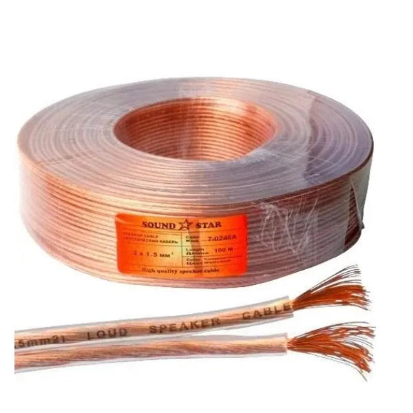 Кабель акустический многожильный ЕМТ КА алюминиево-медный 2х1,5 мм² прозрачный 1,5 биметалл 