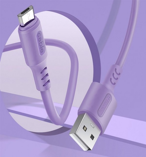 Кабель ColorWay USB - MicroUSB (soft silicone) 2.4а 1 м фіолетовий (CW-CBUM044-PU) 