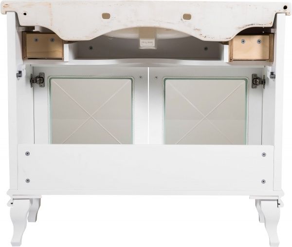 Тумба напольная Aqua Rodos Беатриче Люкс 100 белая патина хром с умывальником 081300-u New Klasik