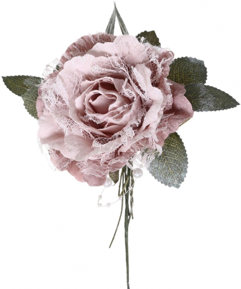 Квітка декоративна Троянда із намистинами і листям в асортименті d11 см