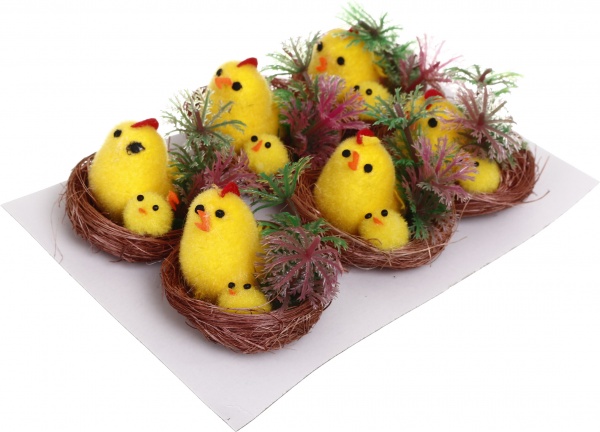 Декорація Курочка з курчам в гнізді набір з 6 шт