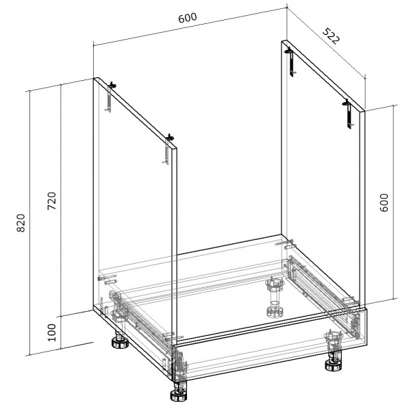 Тумба нижняя Грейд под духовку с метабоксом 600x820x522 мм серый 