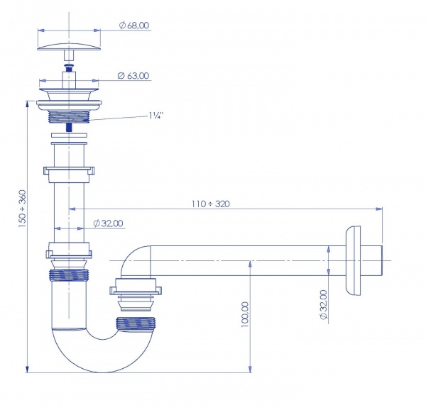 Сифон для умывальника Bakimay Ø32 mm 1¼