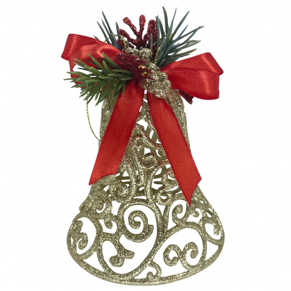 Ялинкова іграшка Дзвіночок ажурний декорований d 10 см золото