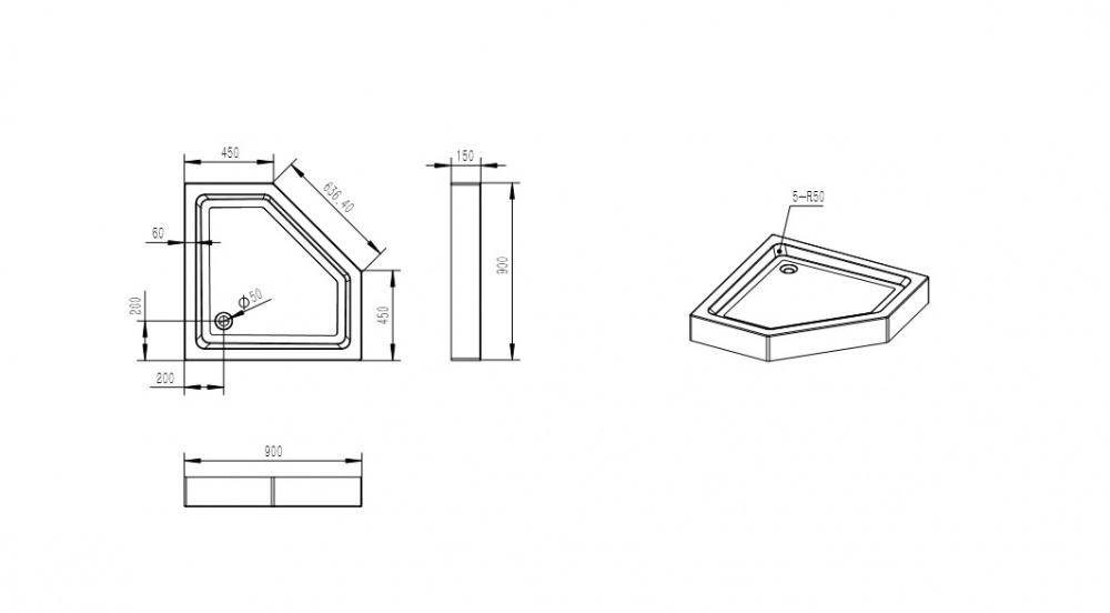 Поддон акриловый Koller Pool STYLE 90x90x15 пентагональный