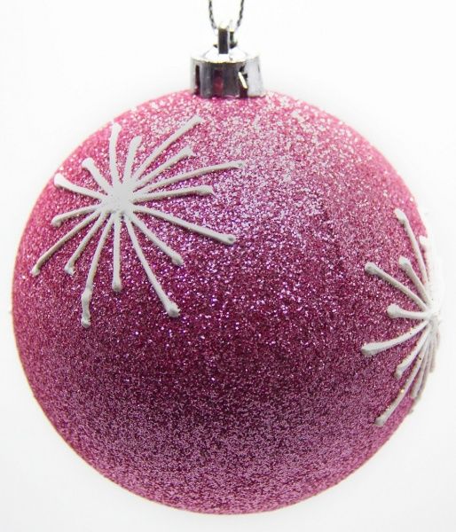 Шар новогодний Снежинка d80 розовый/белый