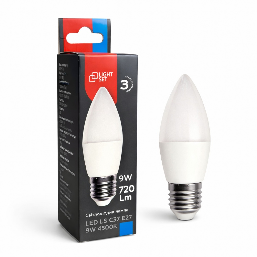 Лампа светодиодная LIGHT SET LS CL 720Lm 9 Вт C37 E27 220 В 4500 К